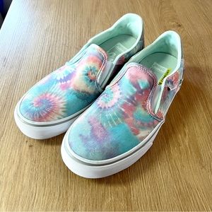 Sz 8 Vans pastel tie dye slip on skater shoes like new Ortholite Deluxe comfort